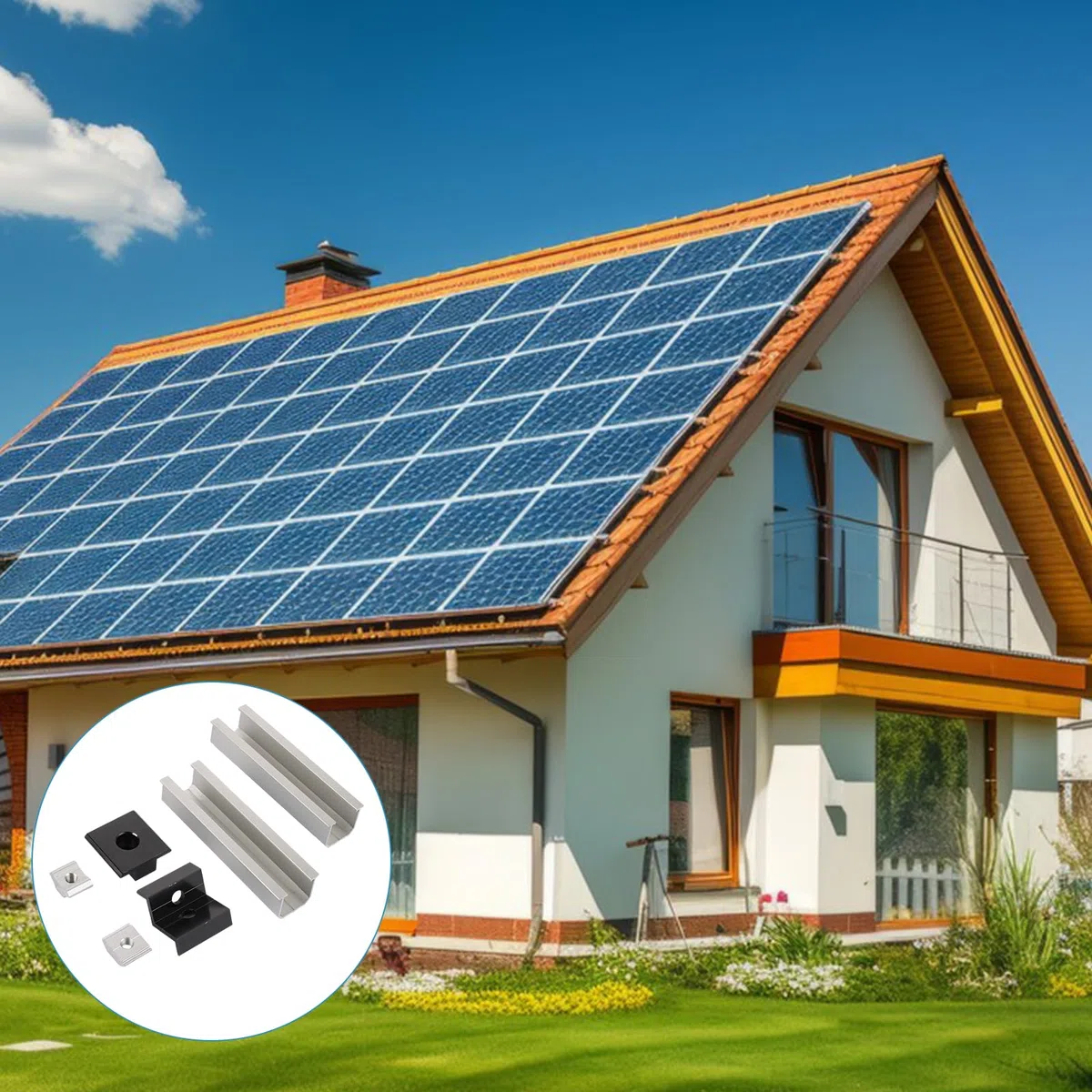 Kit de 6 soportes para paneles solares, rieles de perfil de aluminio de 12 cm y accesorios negro anodizado 30-35 mm, soporte ajustable, soporte para panel solar para soporte de panel solar