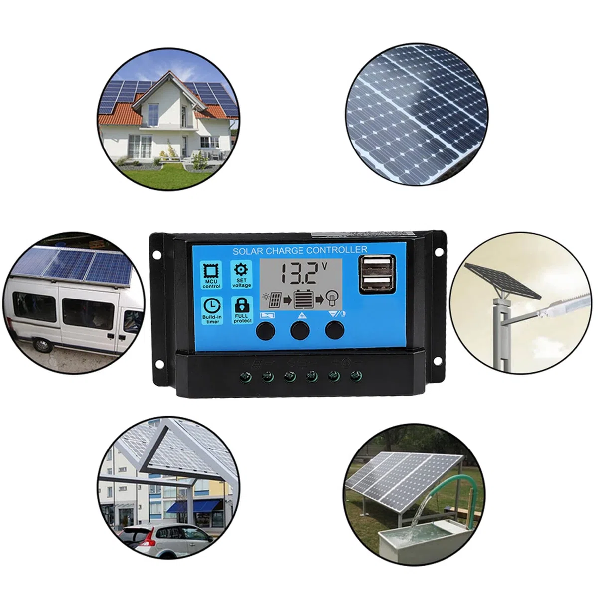 Controlador de Carga Solar MPPT/PWM 60A/50A/40A/30A/20A/10A 24V - Cargador Automático Para Paneles Solares 12V (50A)