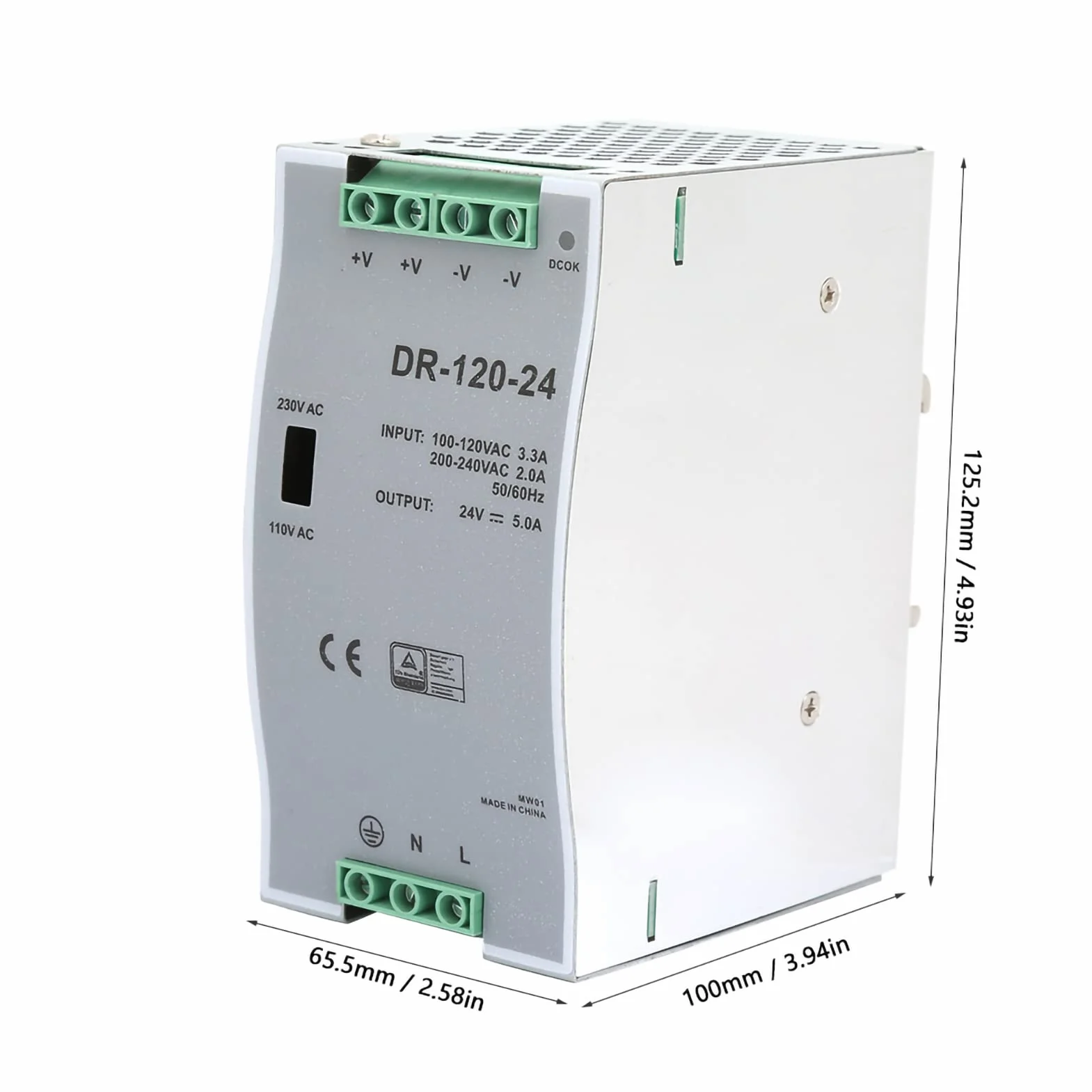 100~240V 24V 5A 35mm Fuente de alimentación de conmutación de carril DIN Eficiente AC/DC Carril DIN industrial Fuente de alimentación de 120W Modulación de ancho de pulso para industrial