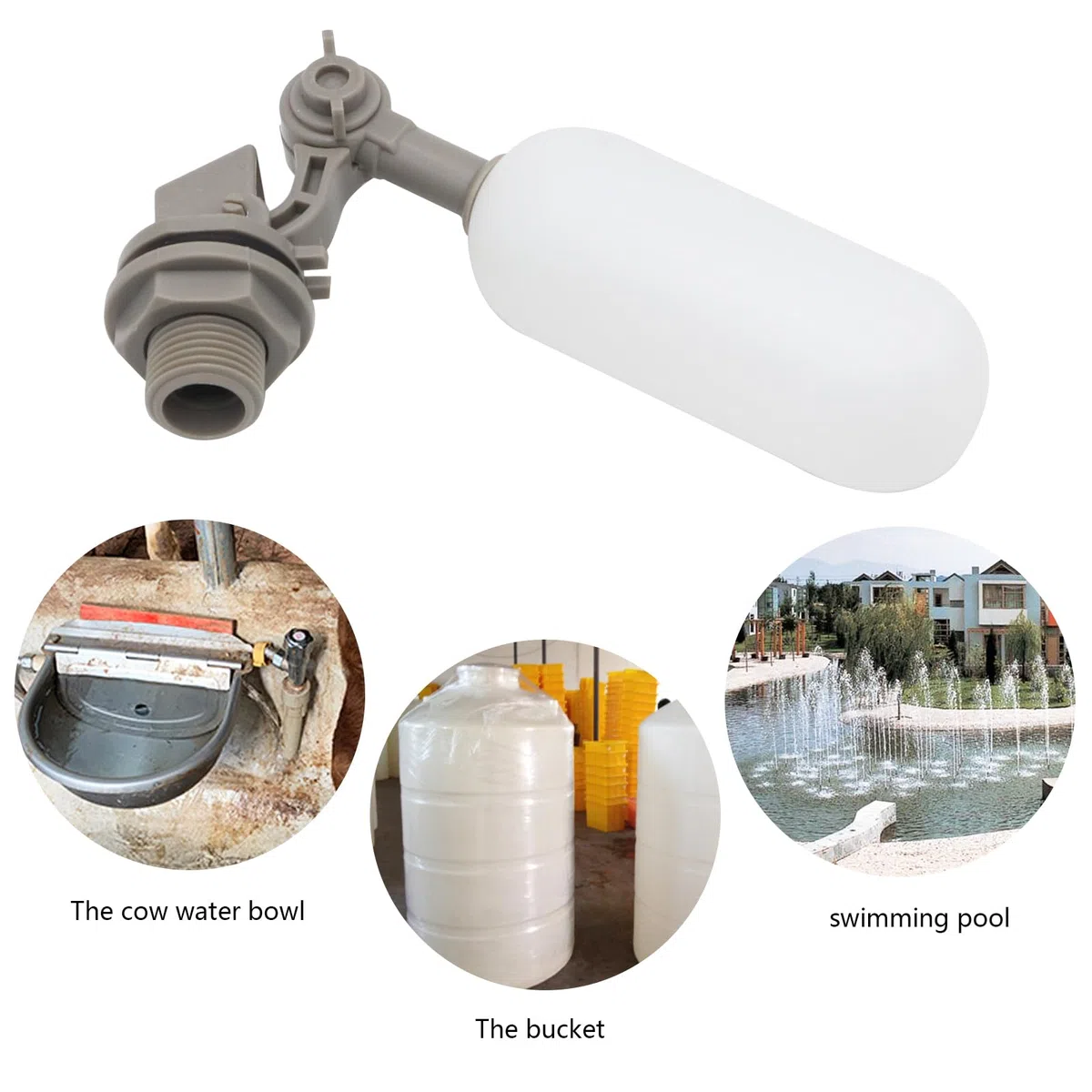 VáLvula de Flotador 1/2 Pulgada, 4 VáLvulas de Flotador, VáLvula de Flotador Autollenante de PláStico con Brazo Ajustable Para Abrevaderos de Ganado, Acuarios, Acuicultura (Gris)