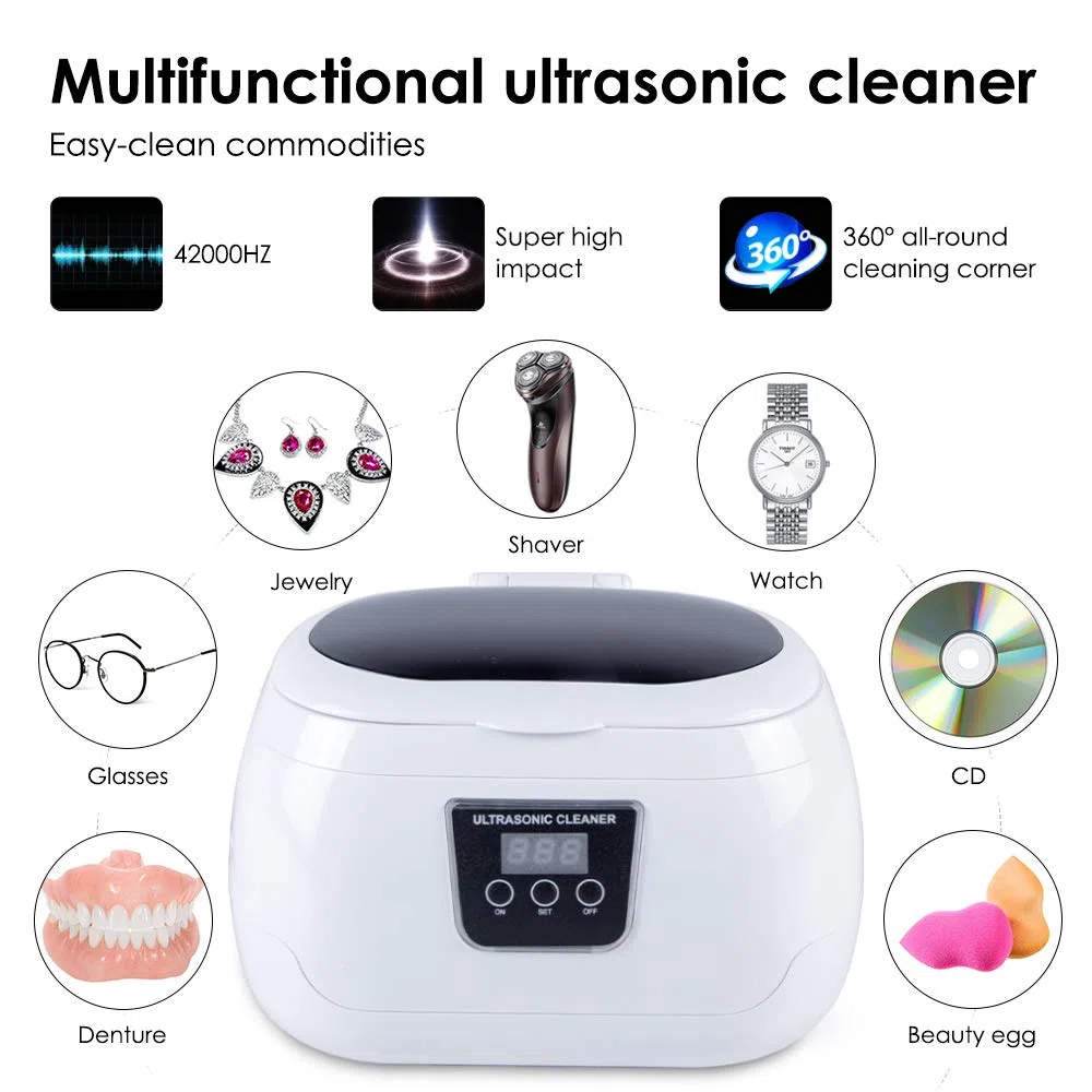Uten Limpiador Ultrasónico Profesional Acero Inoxidable Baño 600ml 43,000Hz 35W, Con Soporte y Cesta de Limpieza, Adecuado Para Joyas, Gafas, Dentaduras y Maquinilla de Afeitar
