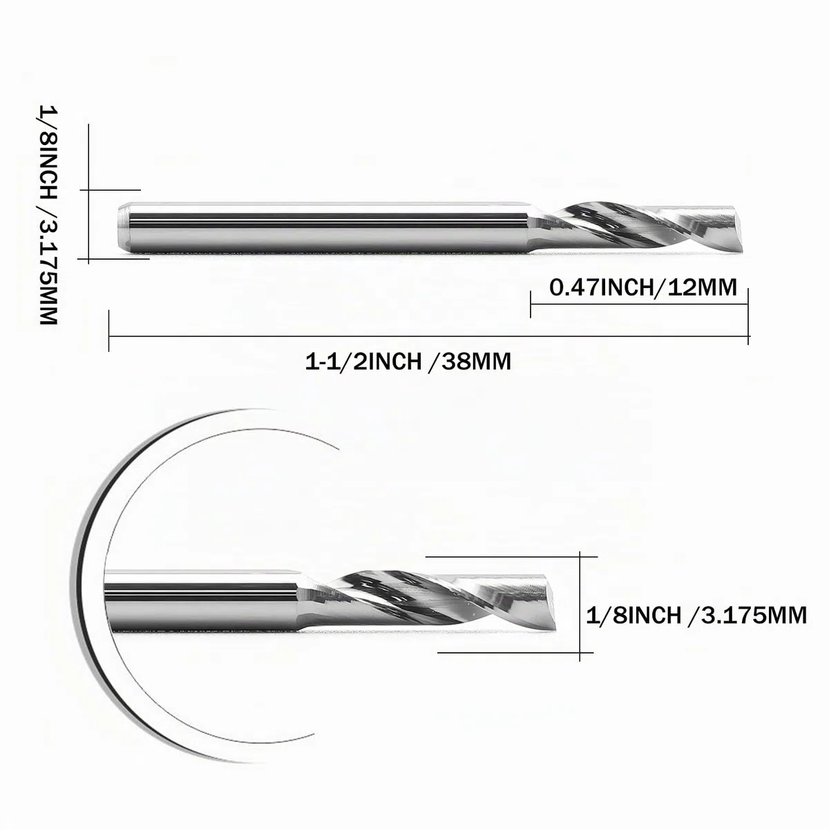 EU_HOZLY - Cortadores de fresado de aluminio para herramientas CNC (5 unidades, 3,175 x 12 mm)