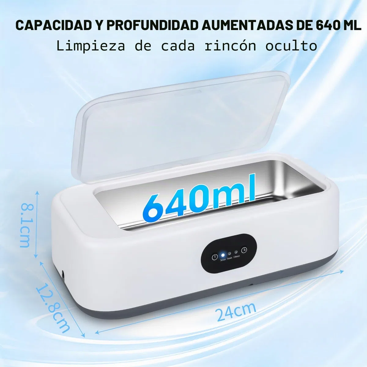 Romon Limpiador Ultrasónico, Ultrasonic Cleaner de 640 ML, Adecuado Ultrasonidos Sónico para Gafas Monedas Cubiertos Regalos Relojes Solución de Limpieza Ultrasónica