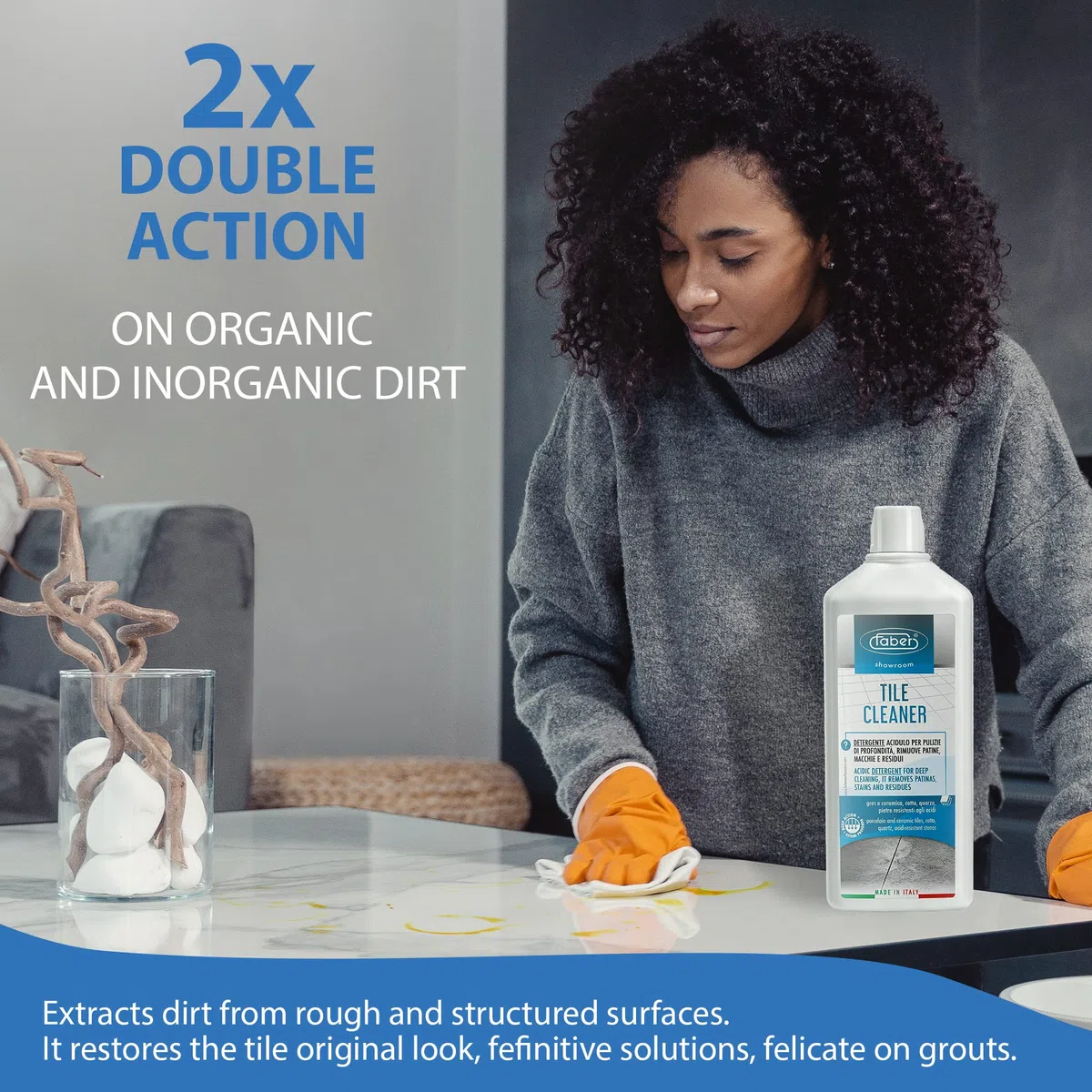 Faber Tile Cleaner 1 l Limpiador acidulo para la Limpieza de Profundidad de Las Superficies y para la eliminación de pátina y residuos.