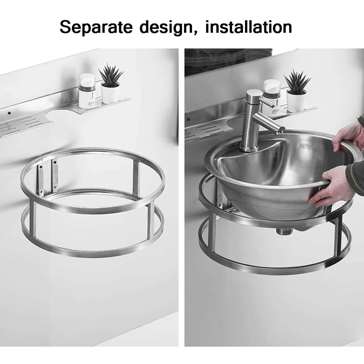 Lavabo de pared comercial, con soporte de montaje, fregadero redondo, para lavar en restaurante, cocina y hogar, acero inoxidable