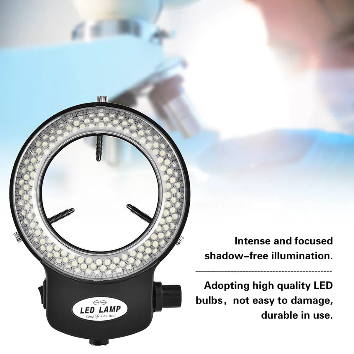 Cámara LED Industrial con Luz de Anillo LED, Cámara de Microscopio óptico con 144 Perlas LED Fuente de luz Brillo Ajustable Más de 18000LUX(EU Plug-Negro)
