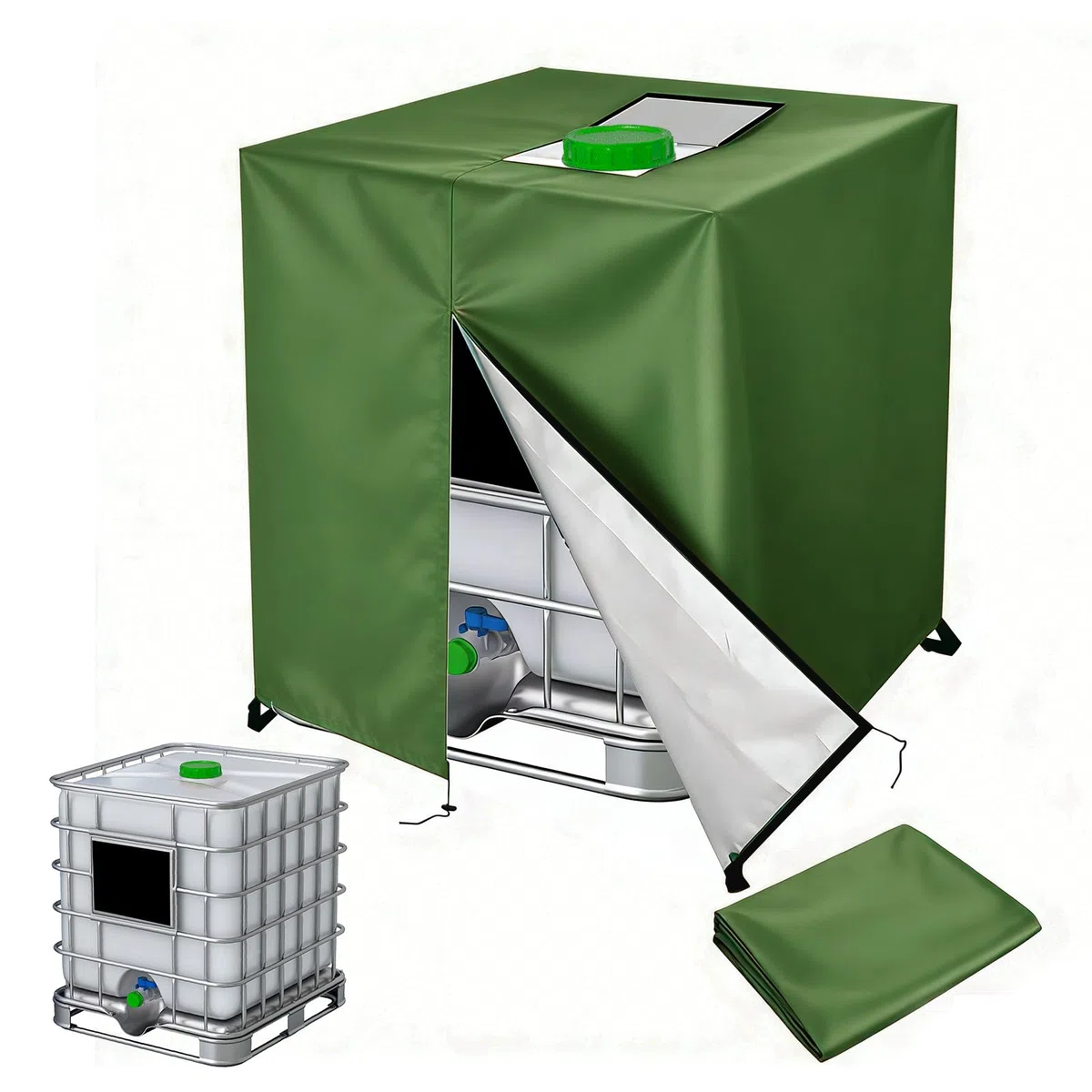 IBC - Cubierta para depósito IBC de 1000 L, cubierta 420D para depósito de agua, resistente al viento, resistente a los rayos UV, para depósito de agua, depósito de agua de lluvia (120 x 100 x 116 cm