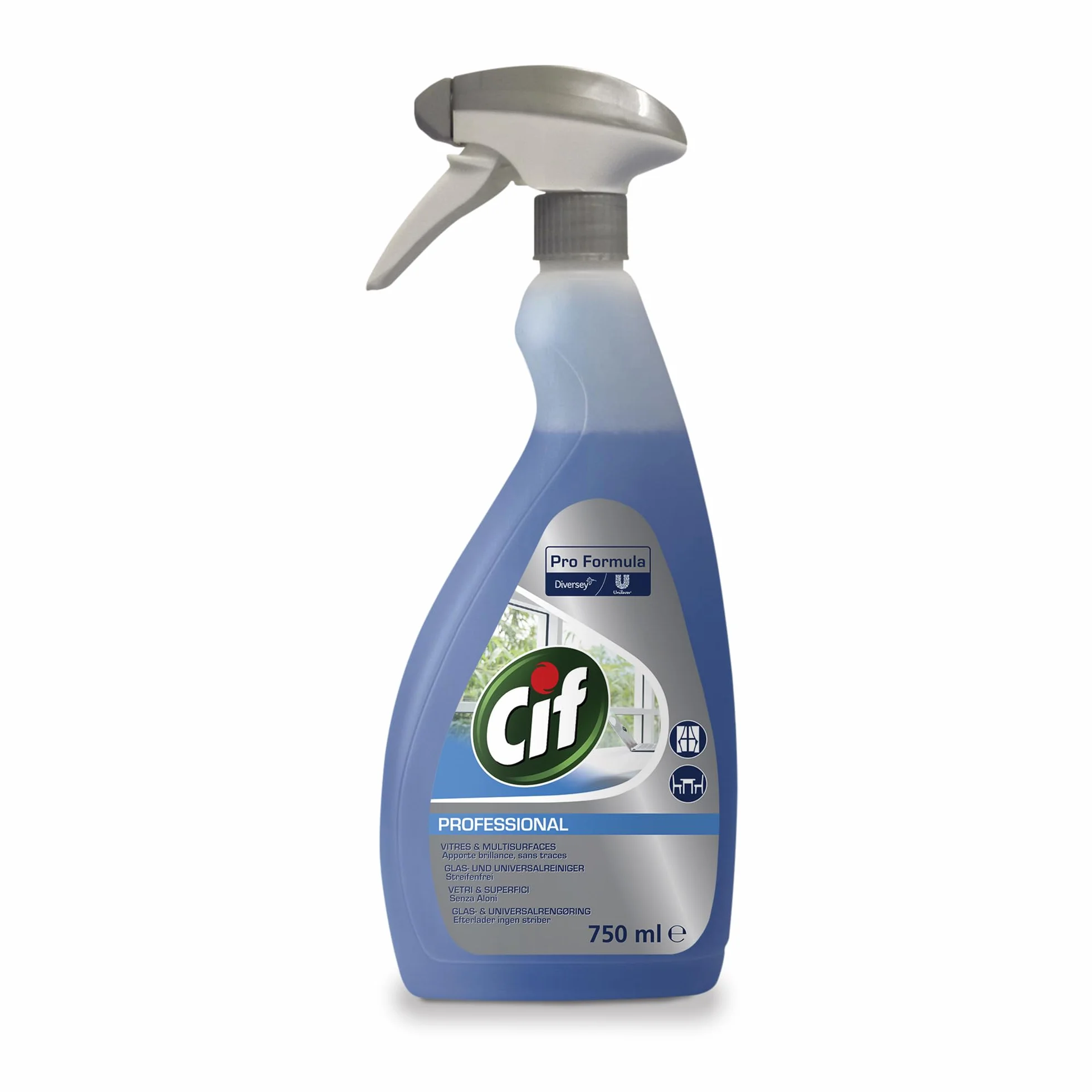 Diversey Cif - Limpiador profesional de cristal, 750 ml, elimina la suciedad, la suciedad y los dedos