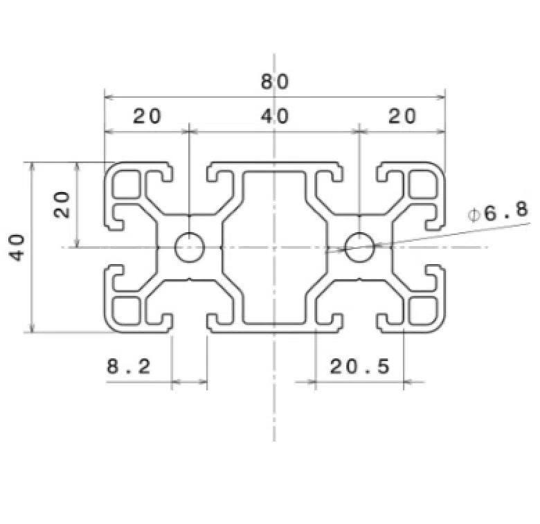 PERFIL ALUMINIO ANODIZADO 4080 RANURA 8, PERFIL TÉCNICO ESTRUCTURAL 40 x 80 (400mm)