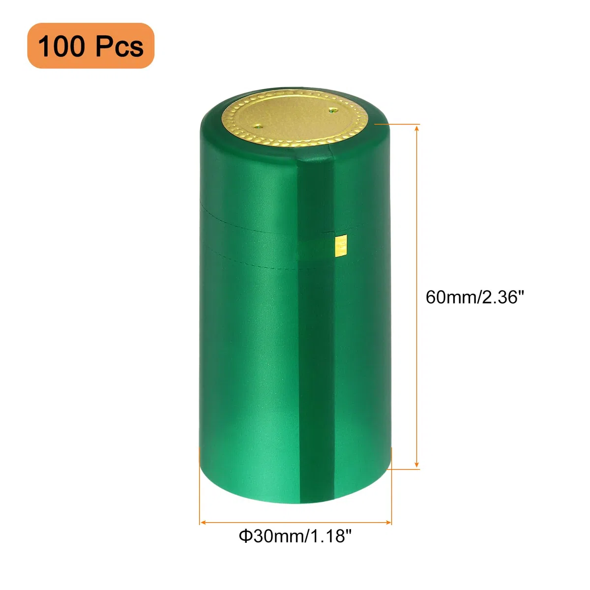 sourcing map 100 cápsulas termorretráctiles de PVC para botellas de vino, con pestaña de desgarro, cubierta superior retráctil para bodegas y cocina del hogar, verde/dorado, 30 x 60 mm
