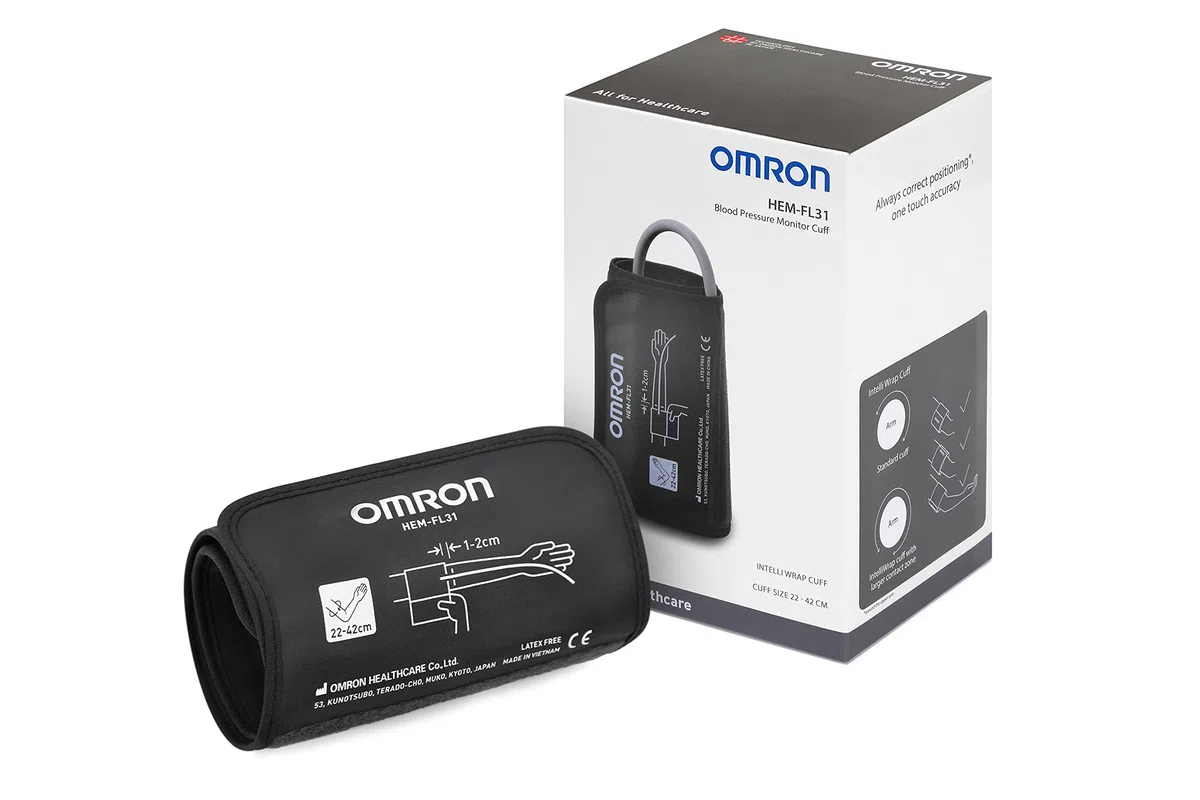 OMRON Intelli Wrap HEM-FL31-E Manguito para medidor de tensión arterial de brazo OMRON, manguito de tensiómetro, brazalate para aparato de tensión arterial, 22-42 cm