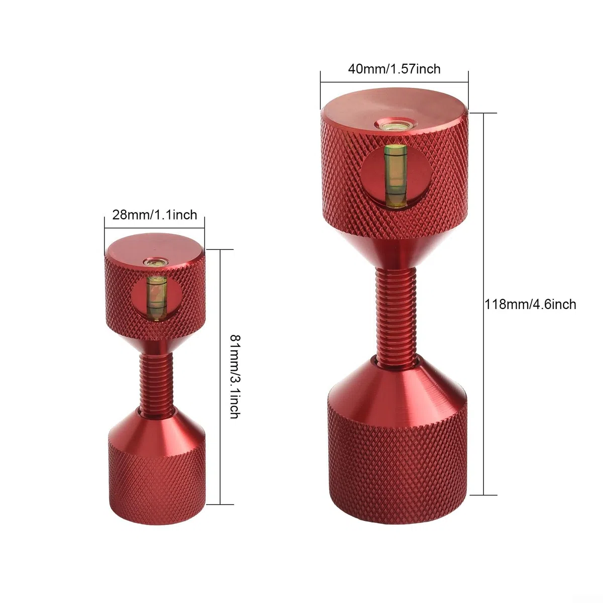 Juego de pines de ubicación de brida de aluminio con nivel incorporado, herramienta de localización de dos agujeros para alineación de tuberías de 1-1/8 pies (rojo 2 piezas)