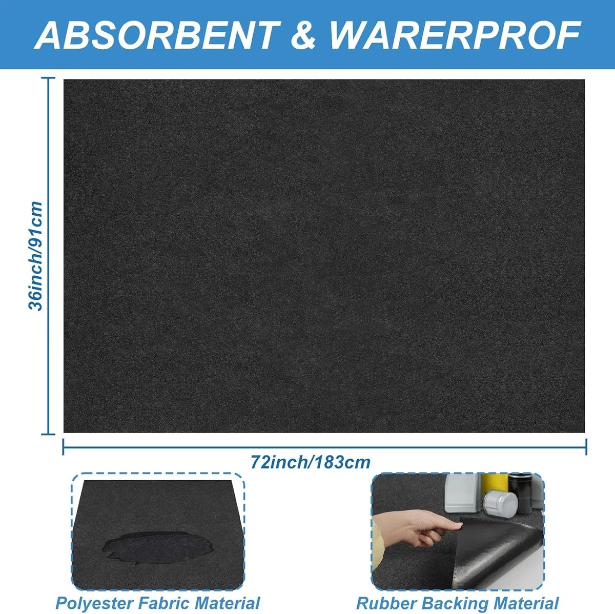 Alfombrilla para derrames de aceite, 91 x 182 cm, impermeable, absorbente, para cochera, protege el suelo de derrames, goteos, salpicaduras y manchas, reutilizable