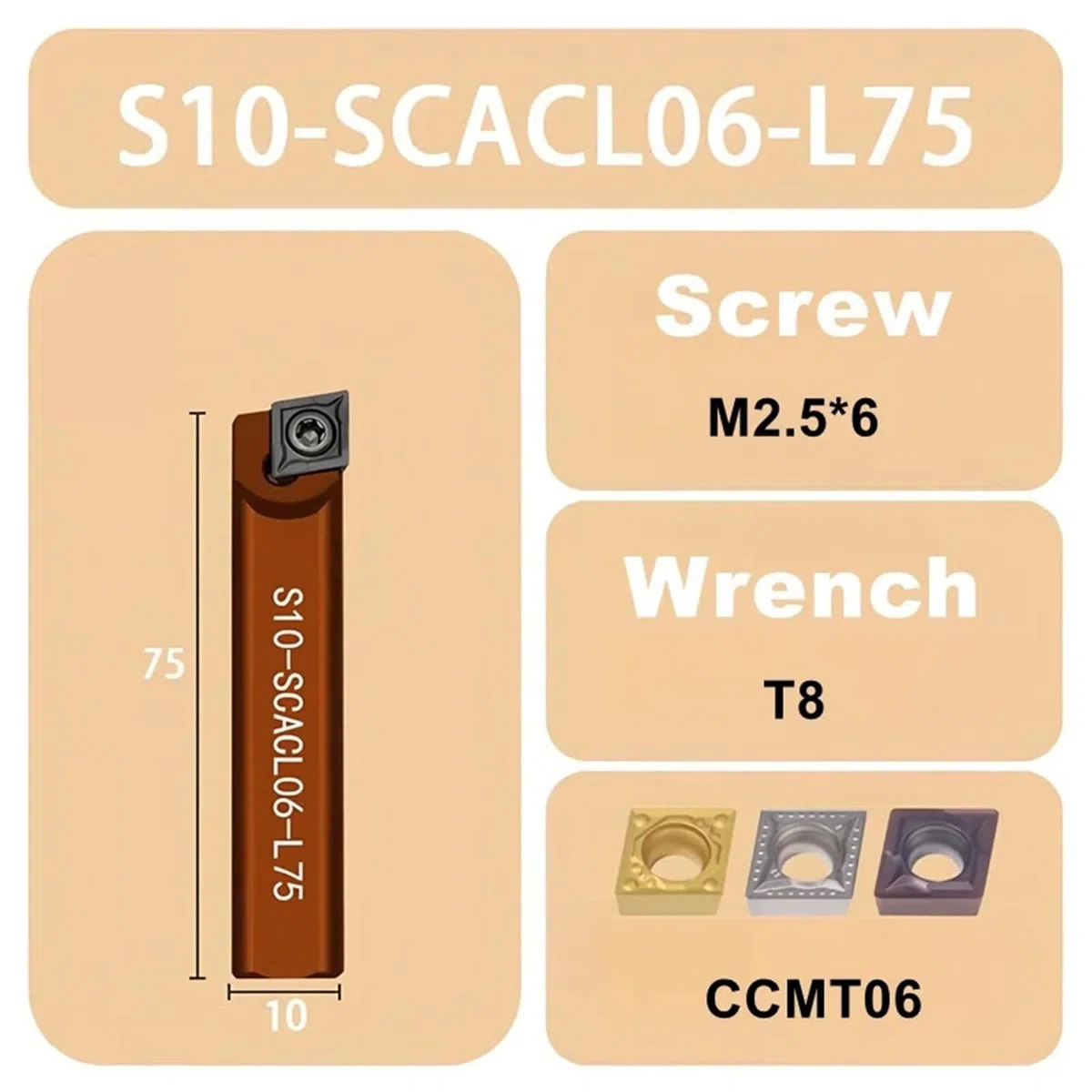 Torneado de roscas internas SCACR SCACL SCBCR SCBCL SCMCN 06 09 Portaherramientas de mandrinado interno, for inserto CCMT(S10X-SCACL06-L75)
