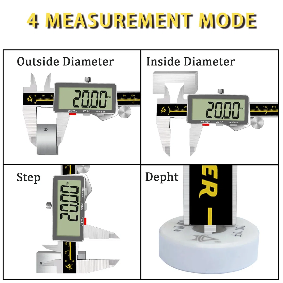 Calibre Digital, Pie de Rey Digital de 150 mm / 6 pulgadas con Pantalla LCD Grande Calibre Paquimetro de Acero Inoxidable, Durable, Medir Diámetro Interno, Diámetros y Profundidad