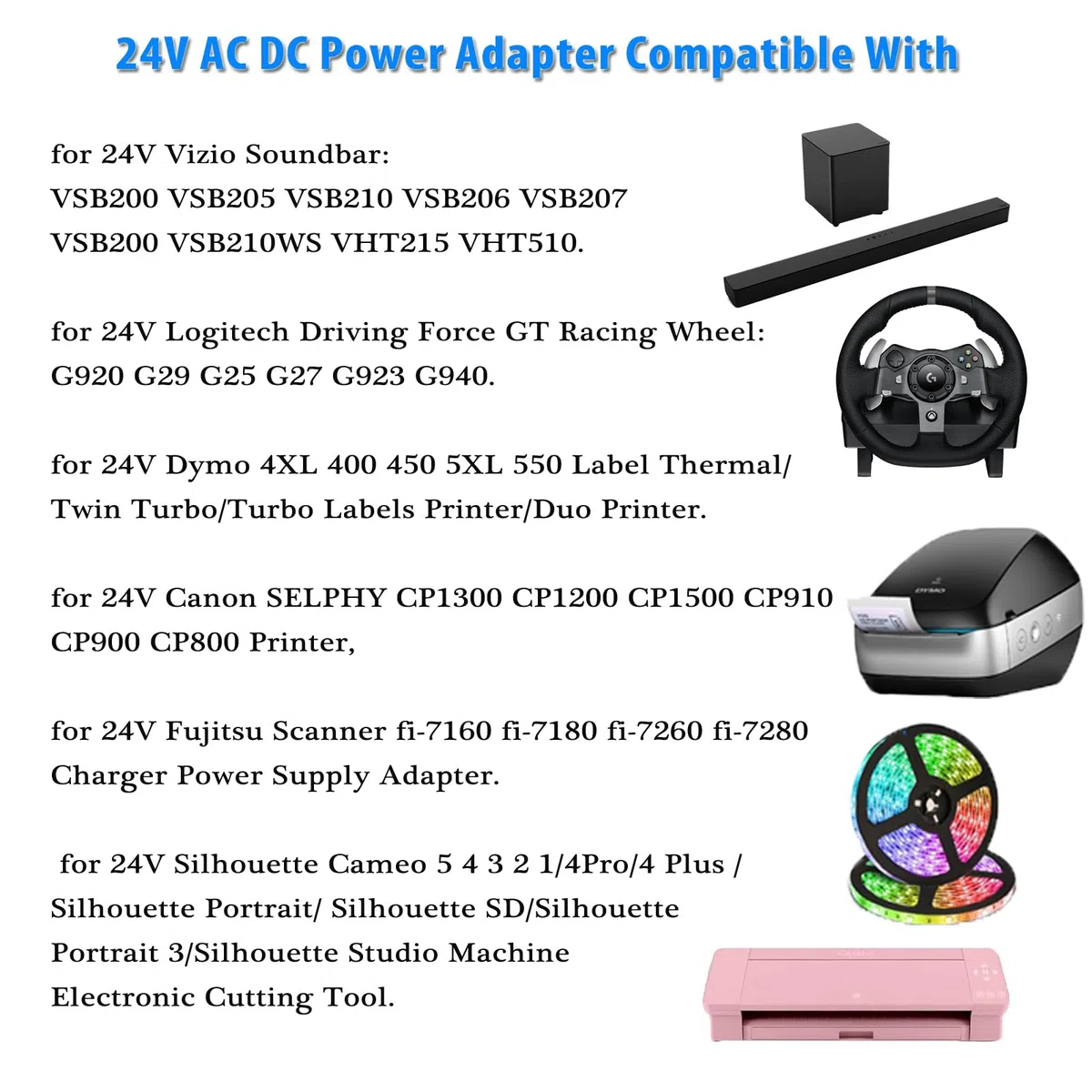 24V Fuente de alimentación 2.5A AC DC Transformador Adaptador de Corriente, cámara CCTV Compatible 24Volt 2Amp 1.5A 1A, Impresora, Monitor LCD LED.