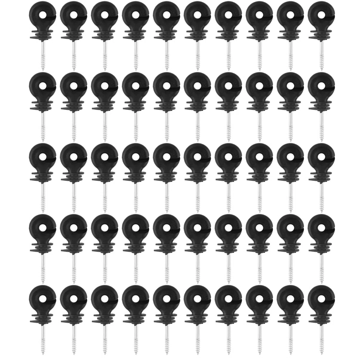 50 unidades aislantes de anillo, aislantes de cerca, atornilladores, aislantes de anillo negros con rosca, para valla eléctrica, postes de madera, cuerda de alambre de 9 cm