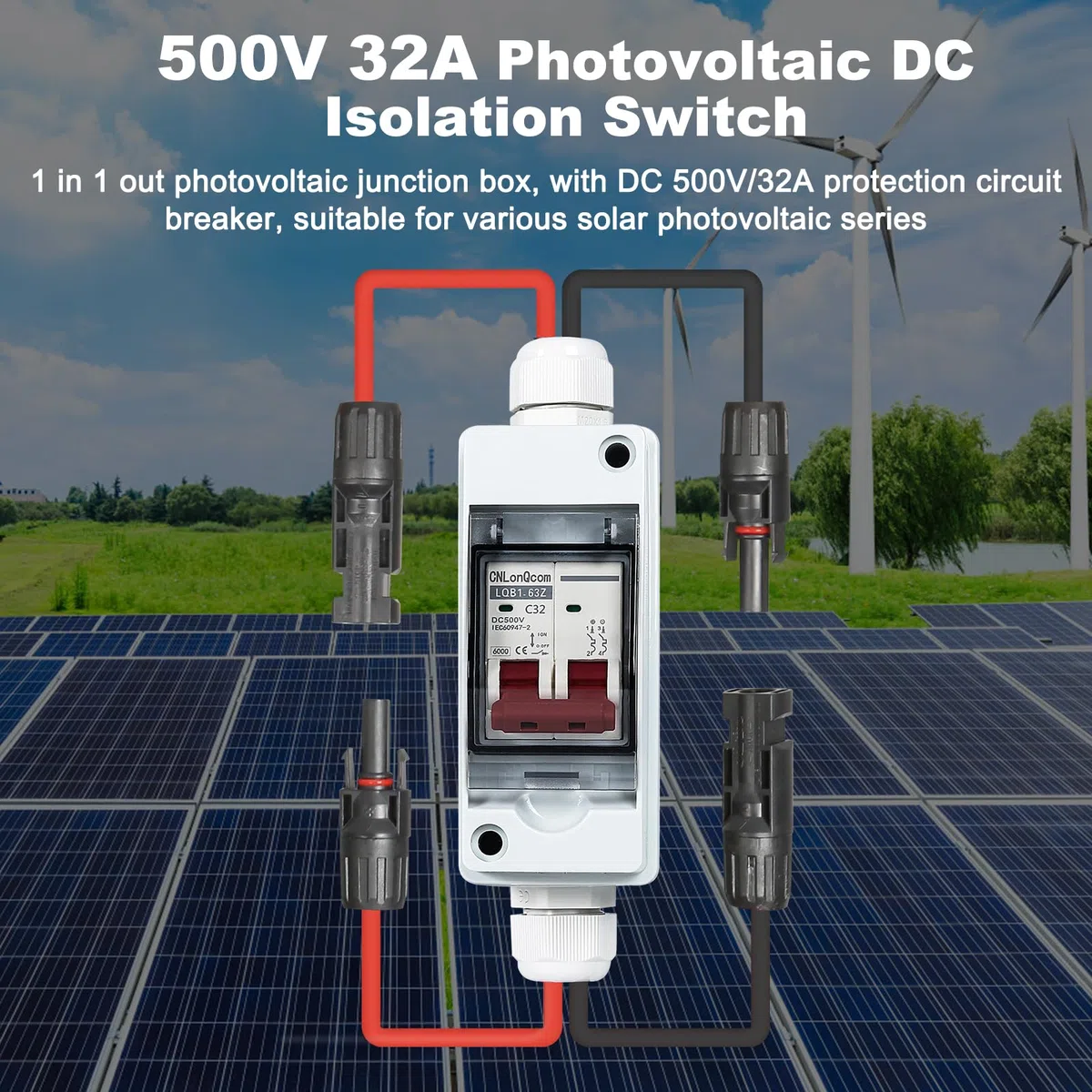 DEWIIN Interruptor de Separación DC 500V 32A 1 en 1 Fuera Interruptor de Desconexión Solar Disyuntor Fotovoltaico PV Combiner Box DC Aislador Solar Combiner Box para Sistema Solar