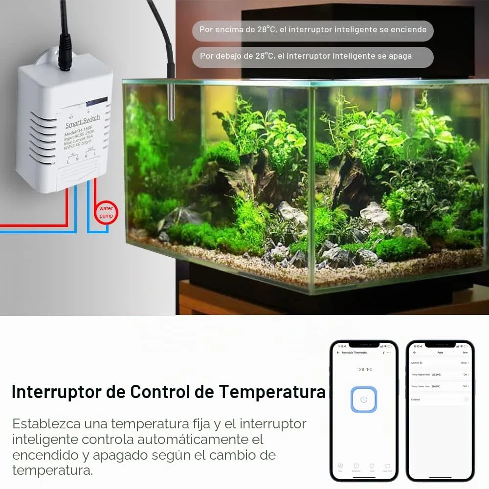 WiFi Temperatura Sensor,Switch Module Monitoring WiFi Controller Smart Home Control Remoto 16A vía Tuya Alexa Google Home medición de la Potencia (TH16+D -S18B20)