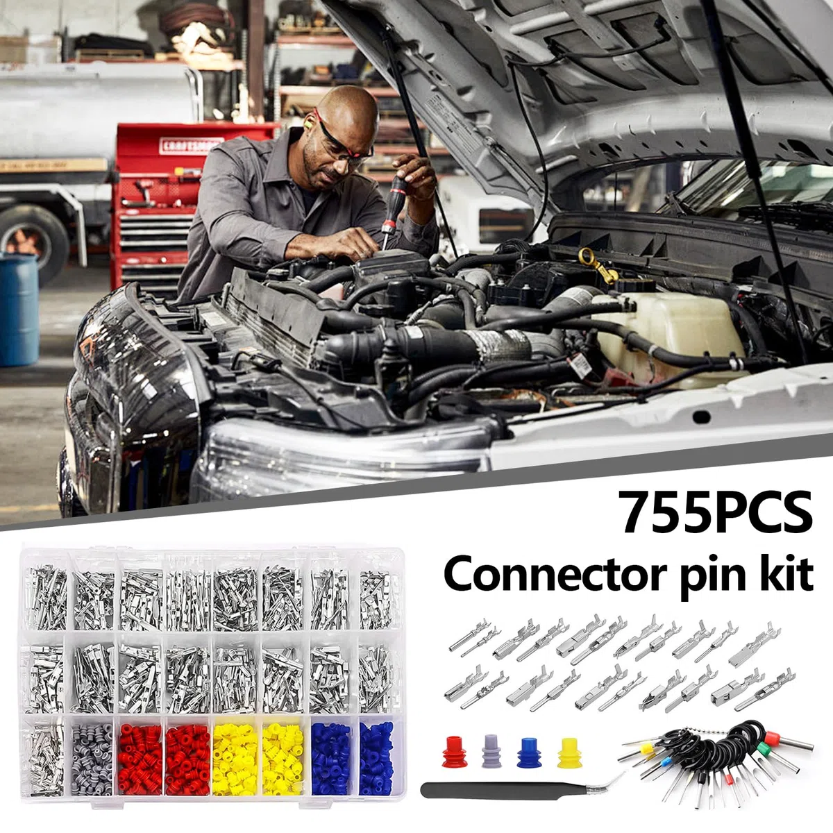 755 piezas Conector Pins Kit, accesorios de conector de coche 1/1,5/1,8/2,2/2,8/3,5 mm Cable Conector Conector Pin Engarzado Automóvil Auto Electric para motocicletas, coches y barcos