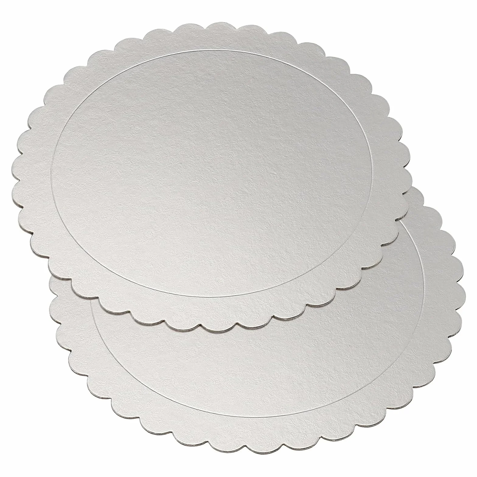 PINGEUI Paquete de 30 bandejas redondas para tartas de 25,4 cm, de cartón plateado de 2 mm de grosor, base festoneada para tartas, fiestas, bodas, decoración de pasteles