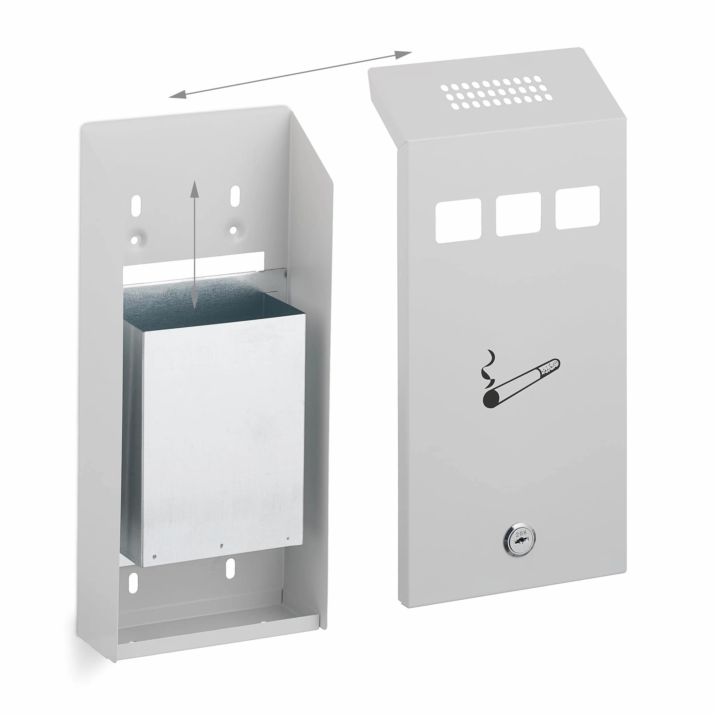 Relaxdays Cenicero para Exterior con Montaje Mural, con Cerradura, de Metal, para Oficina, 32,5 x 15 x 6 cm, Blanco