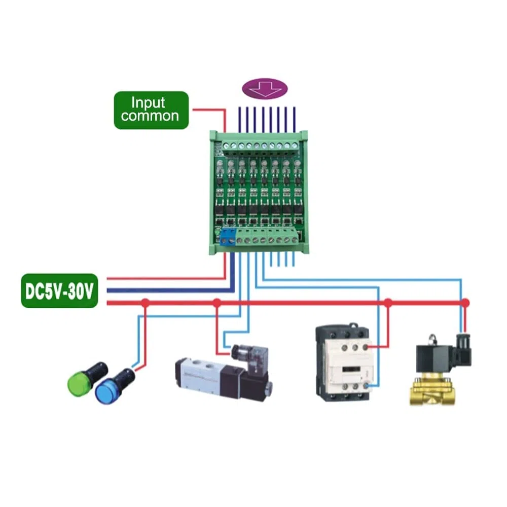 Placa de circuito del amplificador del PLC de 8 canales, módulo aislado del optoacoplador de DC 3.3V/DC 5V de la placa de circuito del amplificador del PLC