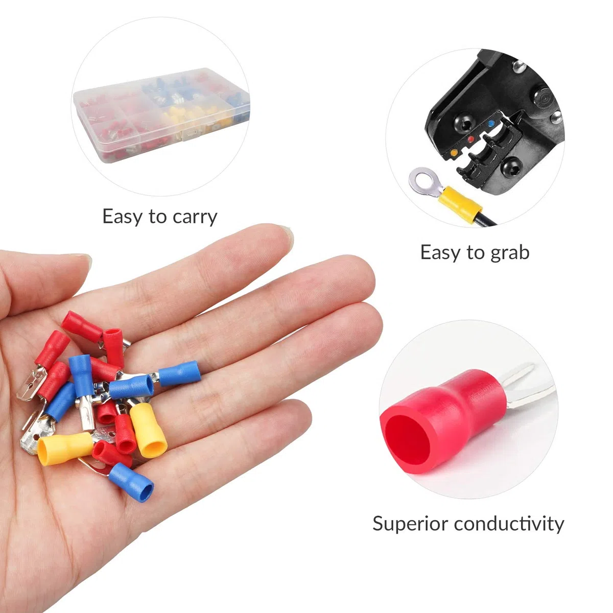 280PCS Conjunto de conectores eléctricos con aislamiento,terminales de cable aislados, kit surtido de terminales de crimpado de pala de anillo