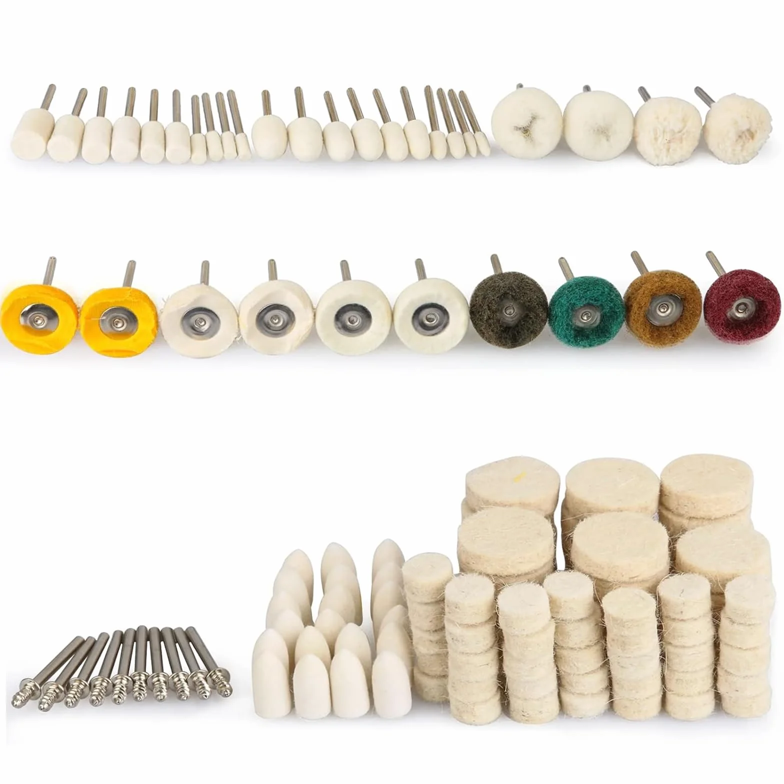 140 Discos de Pulido de Fieltro de Lana para Dremel, Ruedas Pulidoras Montadas en Vástago de 3mm, Accesorios para Pulir Metal, Cristal, Joyería, Herramientas Rotativas Multifunción