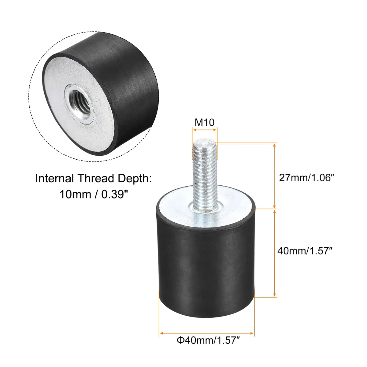 sourcing map Goma Monturas 2uds M10 Macho/Hembra Vibración Aislador Amortiguador D40mmxH40mm