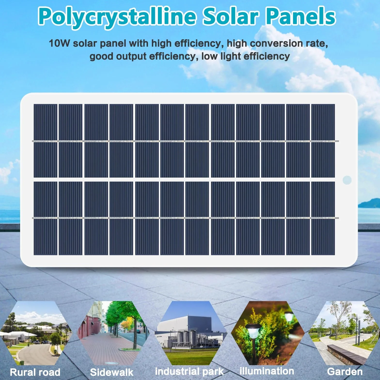 DEWIN Mini Panel Solar, 12V 10W Panel Solar Policristalino Módulo Cargador De Batería De Células Solares Placa Solar 12V for balcón de jardín al Aire Libre, luz Solar for Pasarela (Conector DC5.5)
