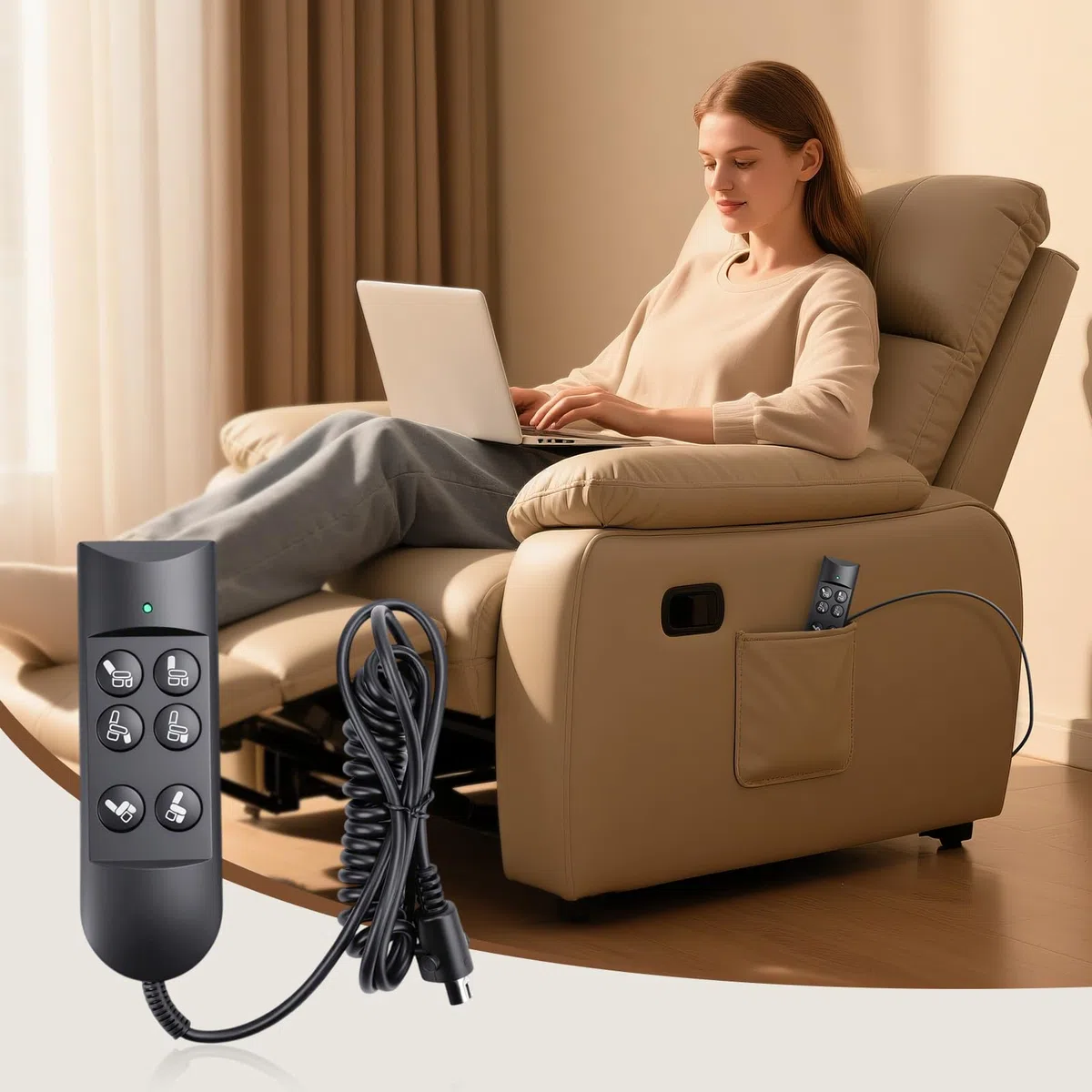 Yosoo Health Gear Mando a Distancia De 6 Teclas Y 5 Pines con Cable De Carga con Resorte, Controlador Eléctrico para Sillones Reclinables, Apto para Sofás Motorizados