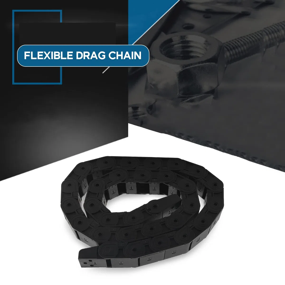 18mm x 37mm Negro Flexible Cadena de arrastre de cable semicerrada 1M 39.4"