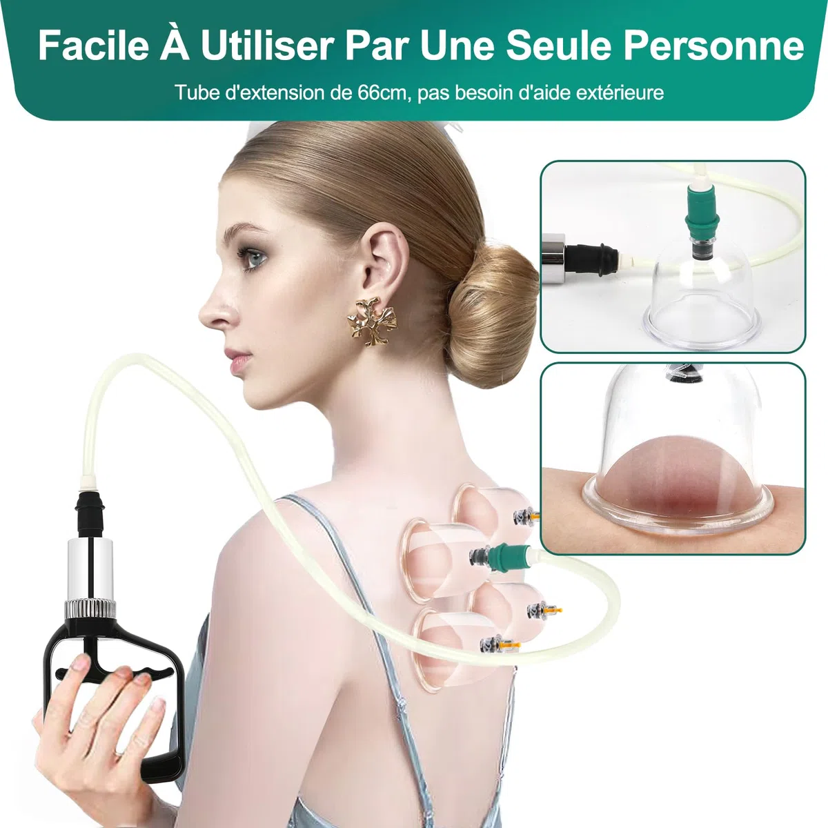 Kit de 16 tazas de succión de hijama, ventosa de masaje- talla V2.0 Insturctions en francés - Ventosas terapéuticas chinas de Cupping Kit de pistola de masaje acupuntura 16 tazas