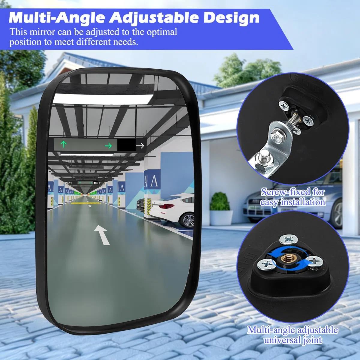 Espejo Convexo de Tráfico 19x16 cm, Espejo para Salida de Garaje con Ángulo Ajustable, Espejo Convexo de Seguridad con Gran Angular en Aparcamientos, Hospitales, Tiendas, Patios y Cruces