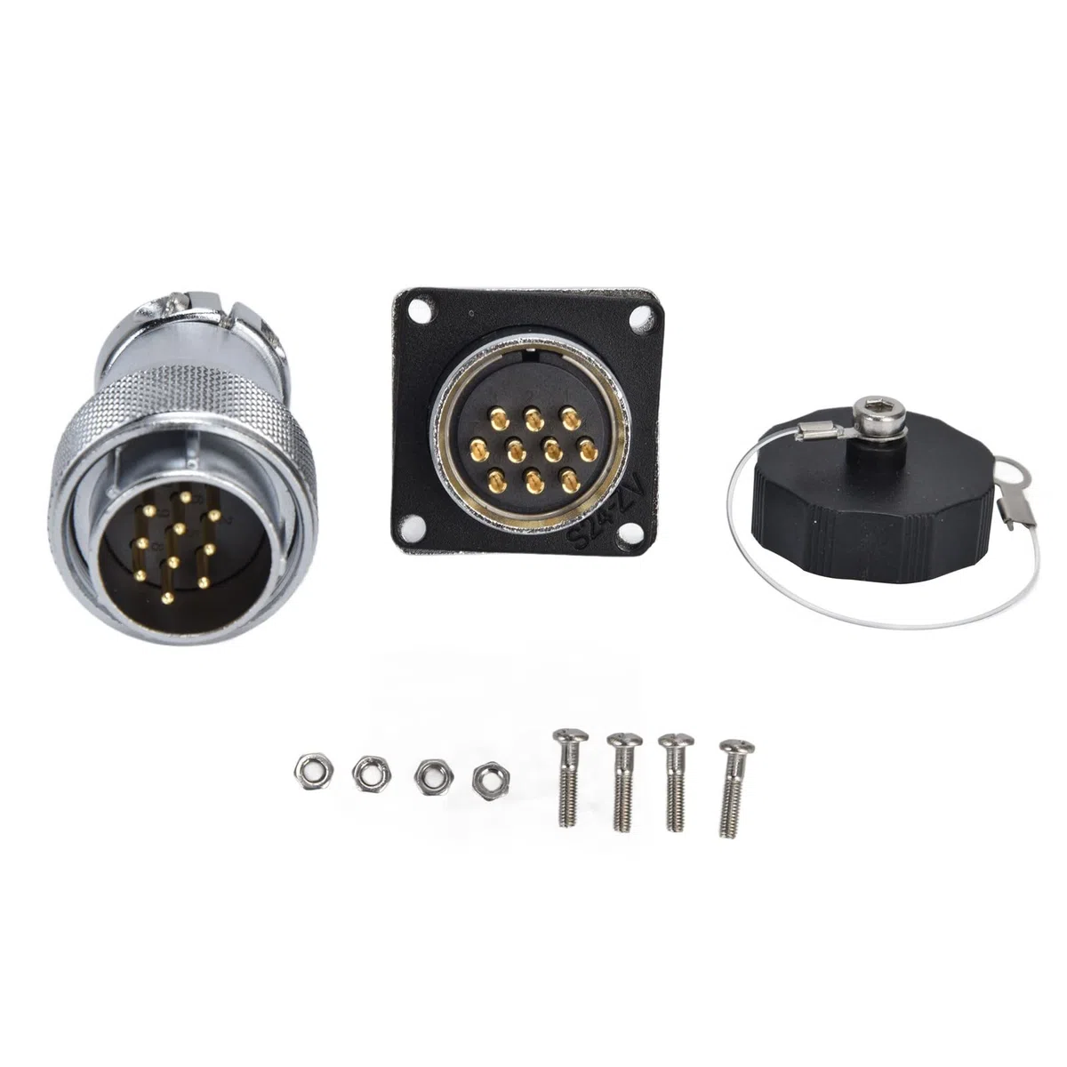 Conector Industrial 10 Pines Macho Hembra para Panel, Conector Cable Metálico 10mm 4 Pares, Industrial Macho Hembra Accesorio de Conexión Seguro y Duradero