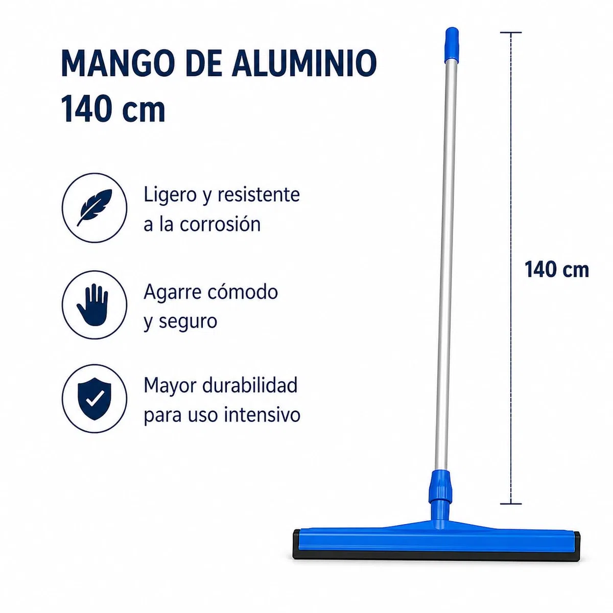 Haragán 45 cm Profesional con Mango de Aluminio 140 cm - Ideal para Limpieza de Suelos de Doble Labio Negro.