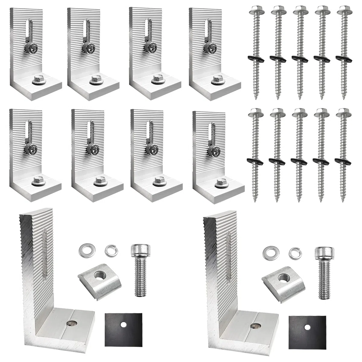 10 Piezas Juego Soporte Placas Solares, Aluminio Soportes de Montaje de Paneles Solares en Forma de L, con Tornillos, para Sistemas Solares en el Techo, Soportes Fotovoltaicos
