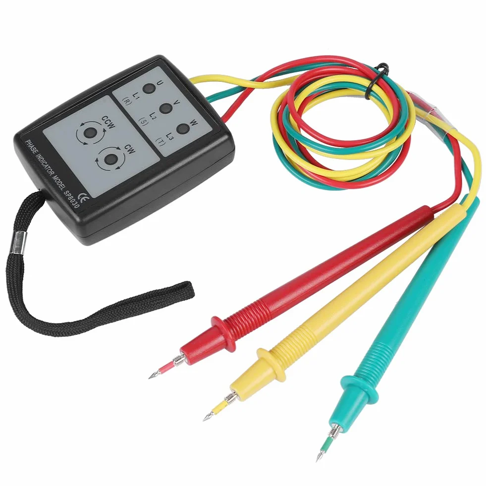 Indicador de Fases,Indicador de Rotación de Fases Digital Led,Probador de Rotación de Fases,SP8030 Medidor de Secuencia con Pinzas de Cocodrilo,200 V-480V Diseño Portátil