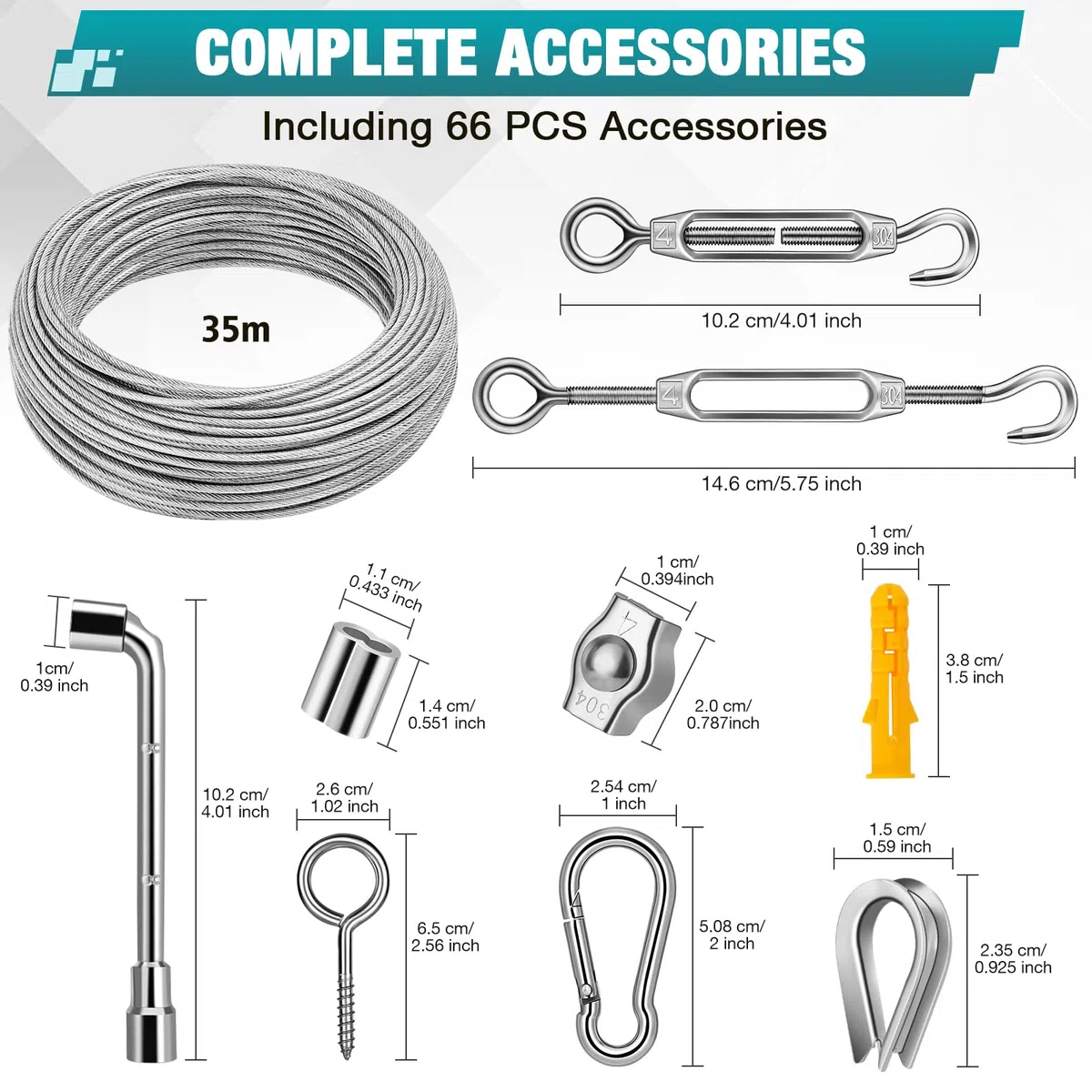 3mm Cable de Acero Inoxidable, 35m/3mm PVC Recubierto de Alambre de Jardín con Tensores de Alambre de Tensores Kit para Plantas Trepadoras, Valla, Cuadro, Asegurando la Sombra