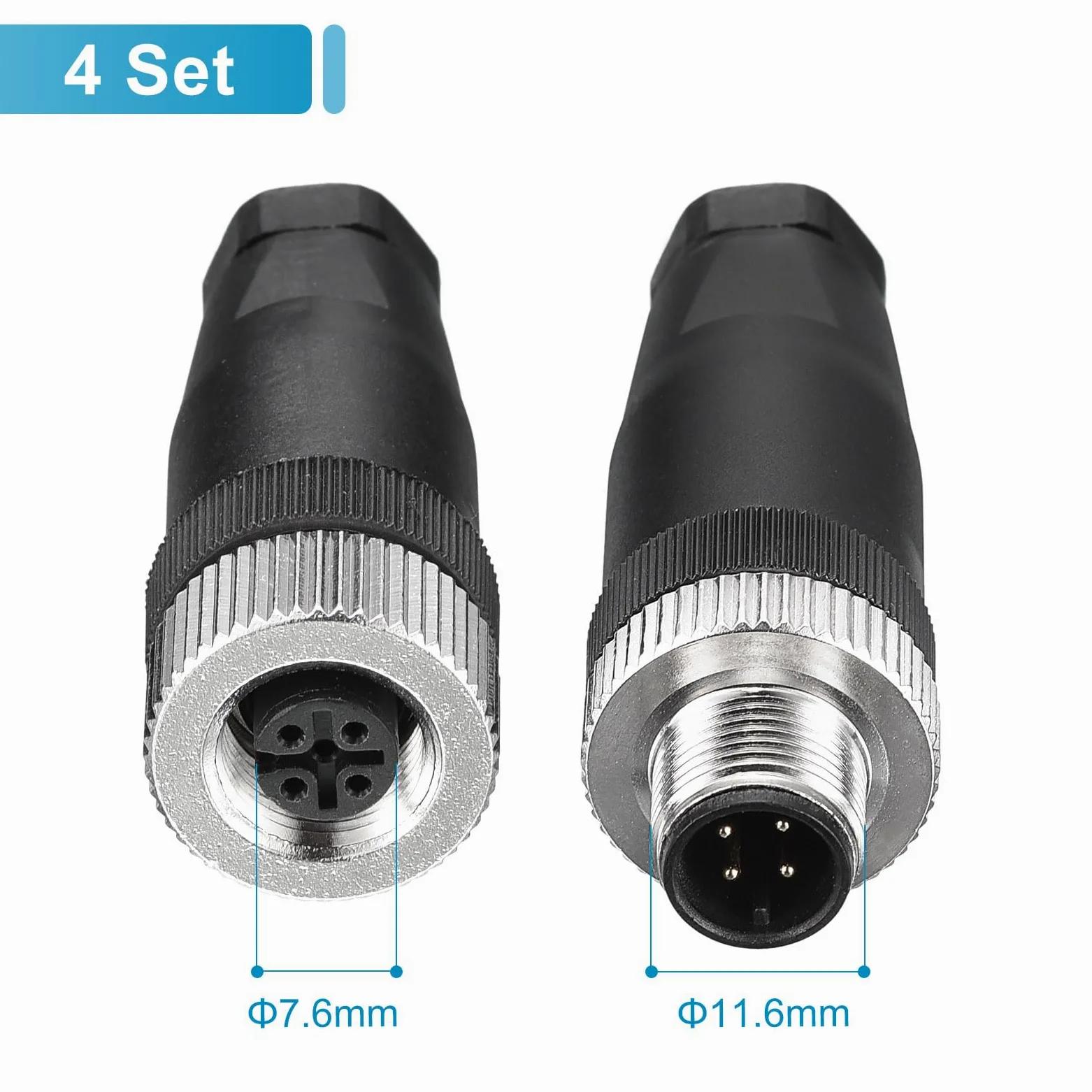 QUARKZMAN 4 Pasador M12 Macho y Hembra Aviación Cable Conector, 4 Juegos Impermeable IP67 Circular Conector para Redes Instrumentos Computadora