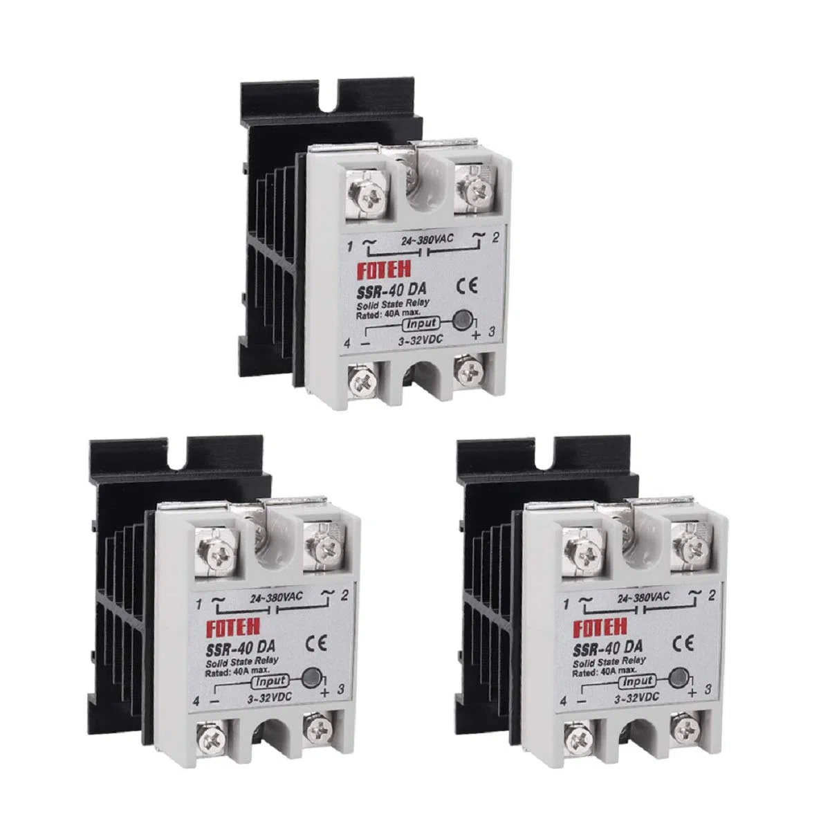 Yofuly - Relé de estado sólido + disipador de calor SSR-40 DA 40A DC 3-32V a AC 24-380V SSR, paquete de 3
