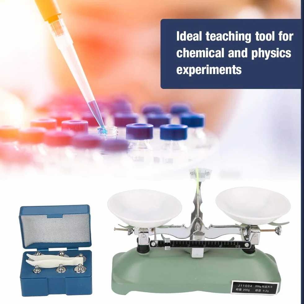 Balanza Mecánica Laboratorio 200g 0.2g con Pesas para Enseñanza Física Química Estudiantes Experimentos Científicos Uso Fácil
