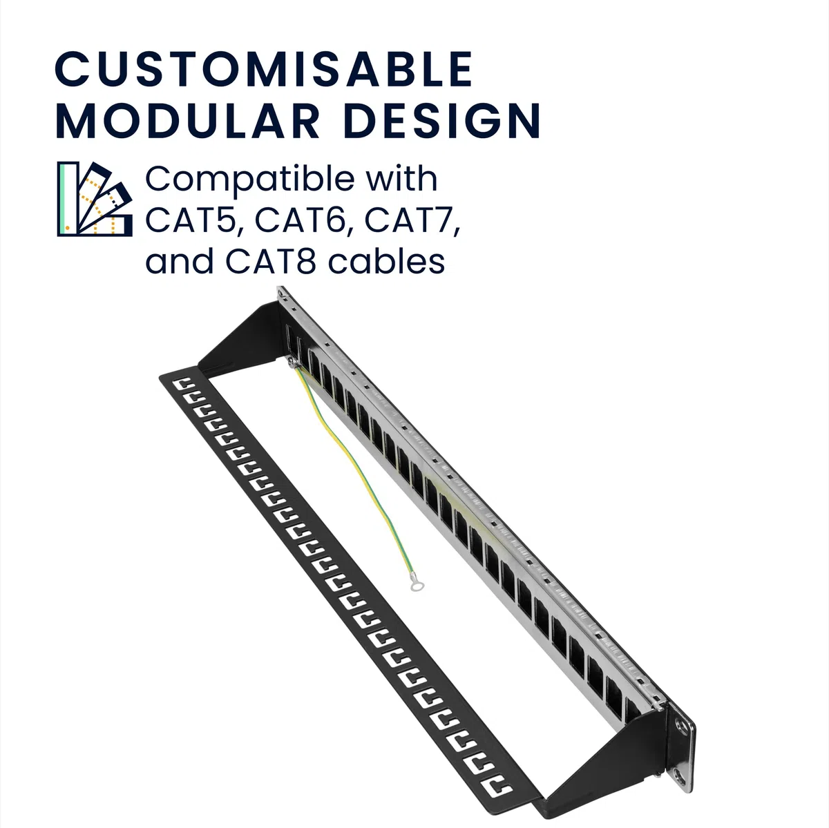 kwmobile Patch Panel 24 Puertos - Compatible con Cables de Instalación de Red LAN CAT5 CAT6 CAT7 CAT8 - Ideal para Configuraciones Módulos Keystone Individuales