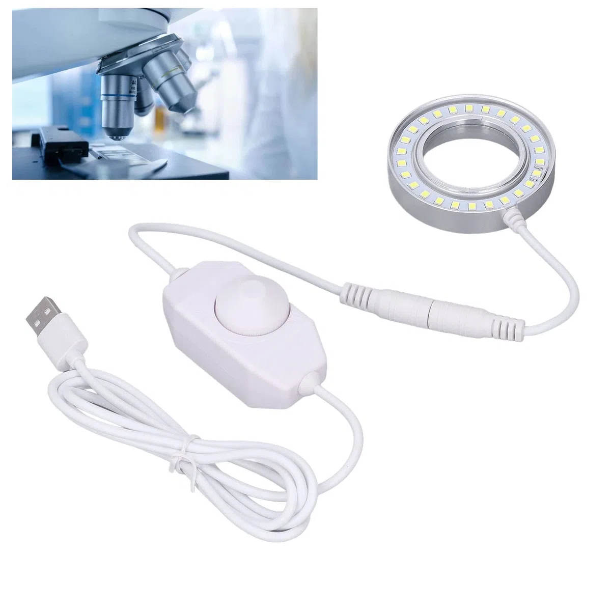 Anillo de Luz de Microscopio Iluminador de Luz de Anillo LED Ajustable para Microscopio Estéreo