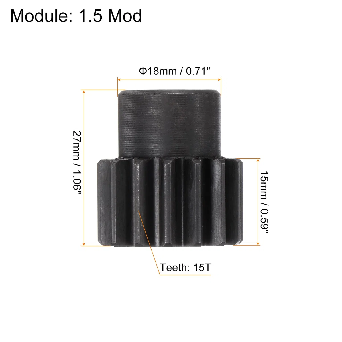 sourcing map Paso Espolón Piñón Engranaje 10mm Interior Apertura 15T 1.5 Módulo Fundido Hierro Espolón Diferencial Motor Engranaje RC Repuesto Piezas