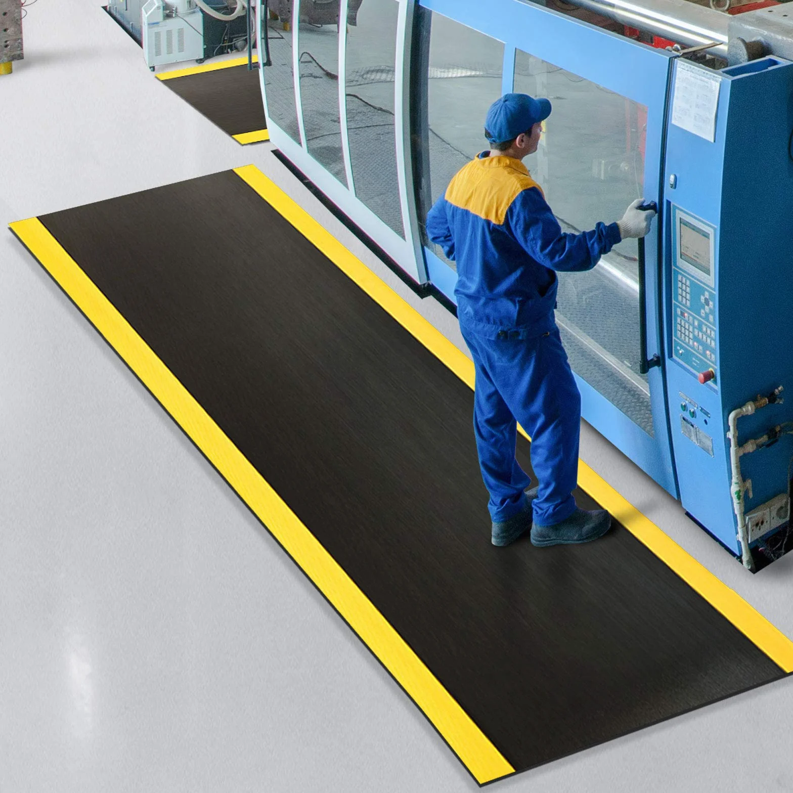 Alfombrilla antifatiga para puestos de trabajo de pie | Alfombrilla de trabajo ergonómica para mayor comodidad al estar de pie y correr | antideslizante y duradera (90 x 50 cm, negro y amarillo)