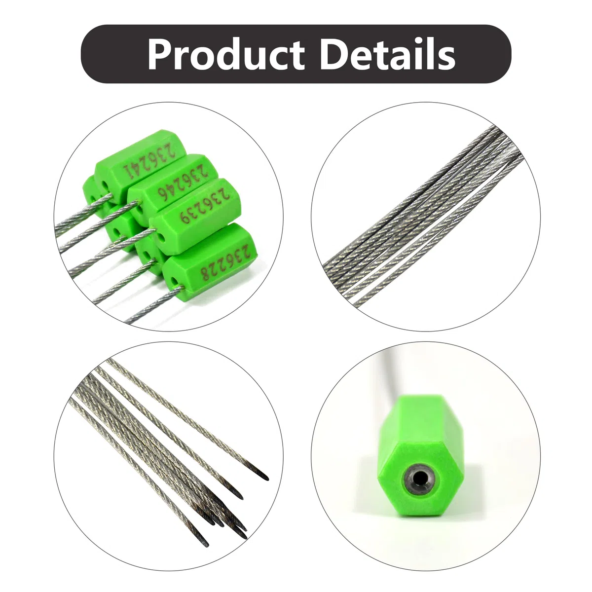 100 sellos de cable de seguridad numerados a prueba de manipulaciones, etiquetas de sellado de alambre de metal, sellos de alambre de metal autobloqueantes (verde)