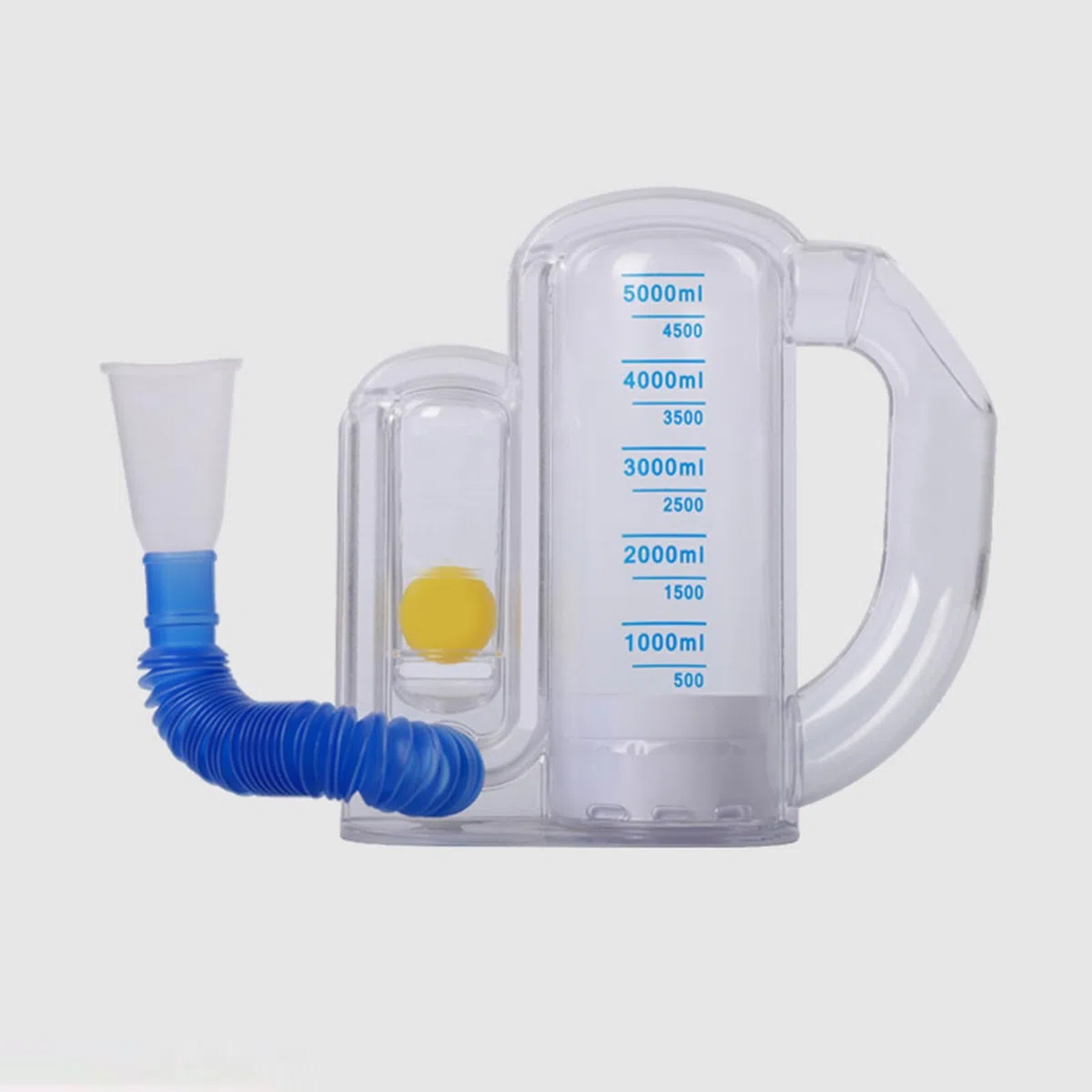 Dispositivo de ejercicio pulmonar para ancianos, espirómetro de incentivo, 5000 ml, medición de volumen con indicador de caudal, entrenador de respiración profunda para estudiantes y niños,