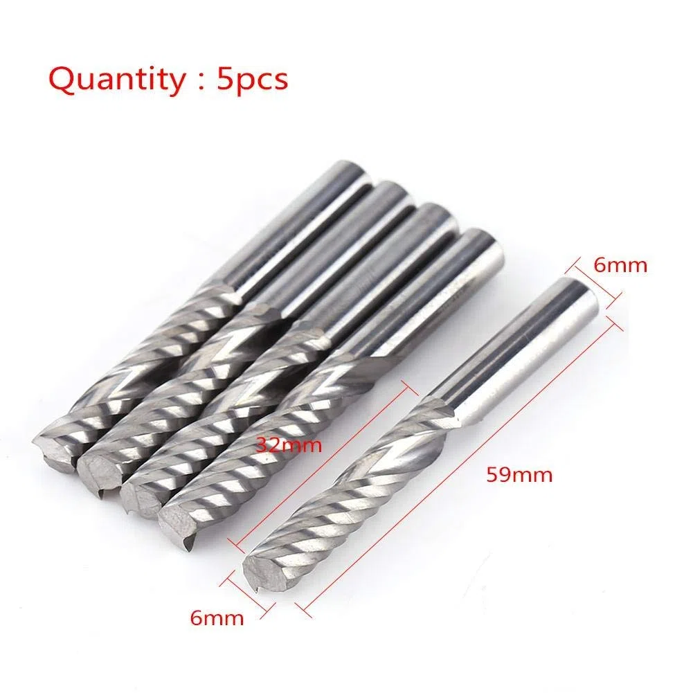 Fresa de Carburo de Tungsteno Molino de Extremo Flauta única CNC Fresado Bits 6mm x 32mm 5Pcs